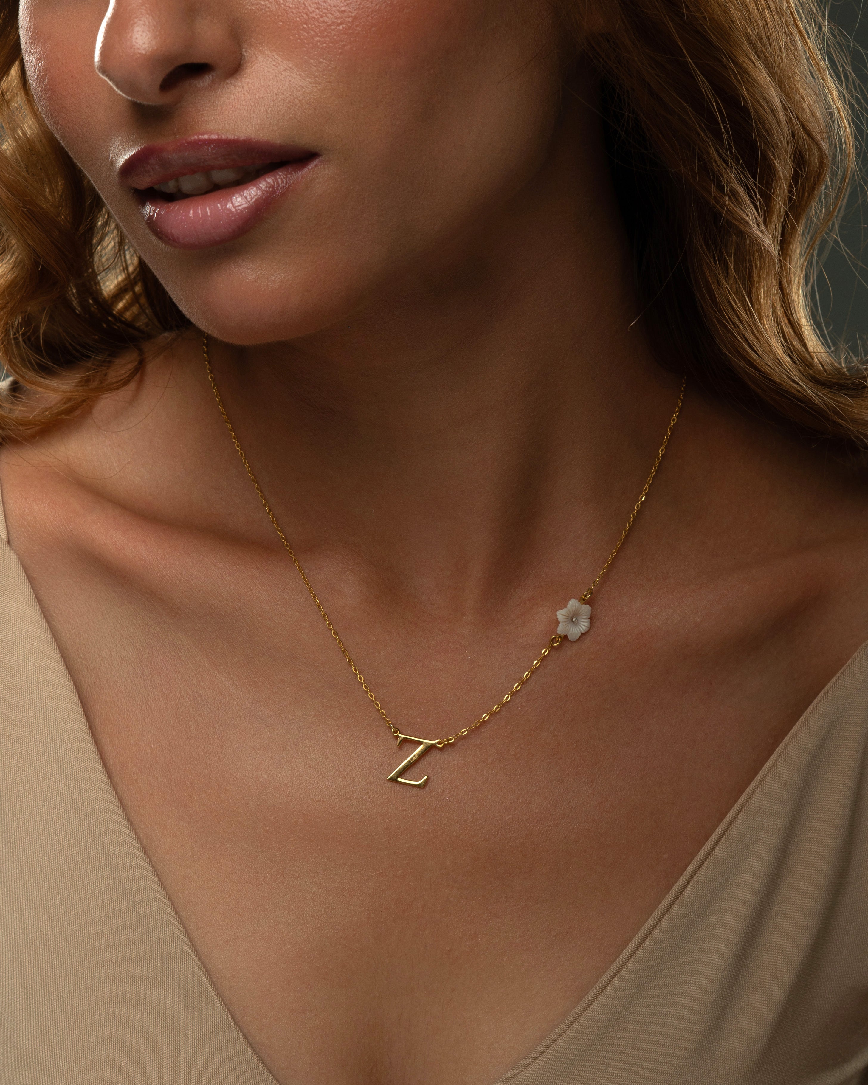 Golden Letter Bloom necklace