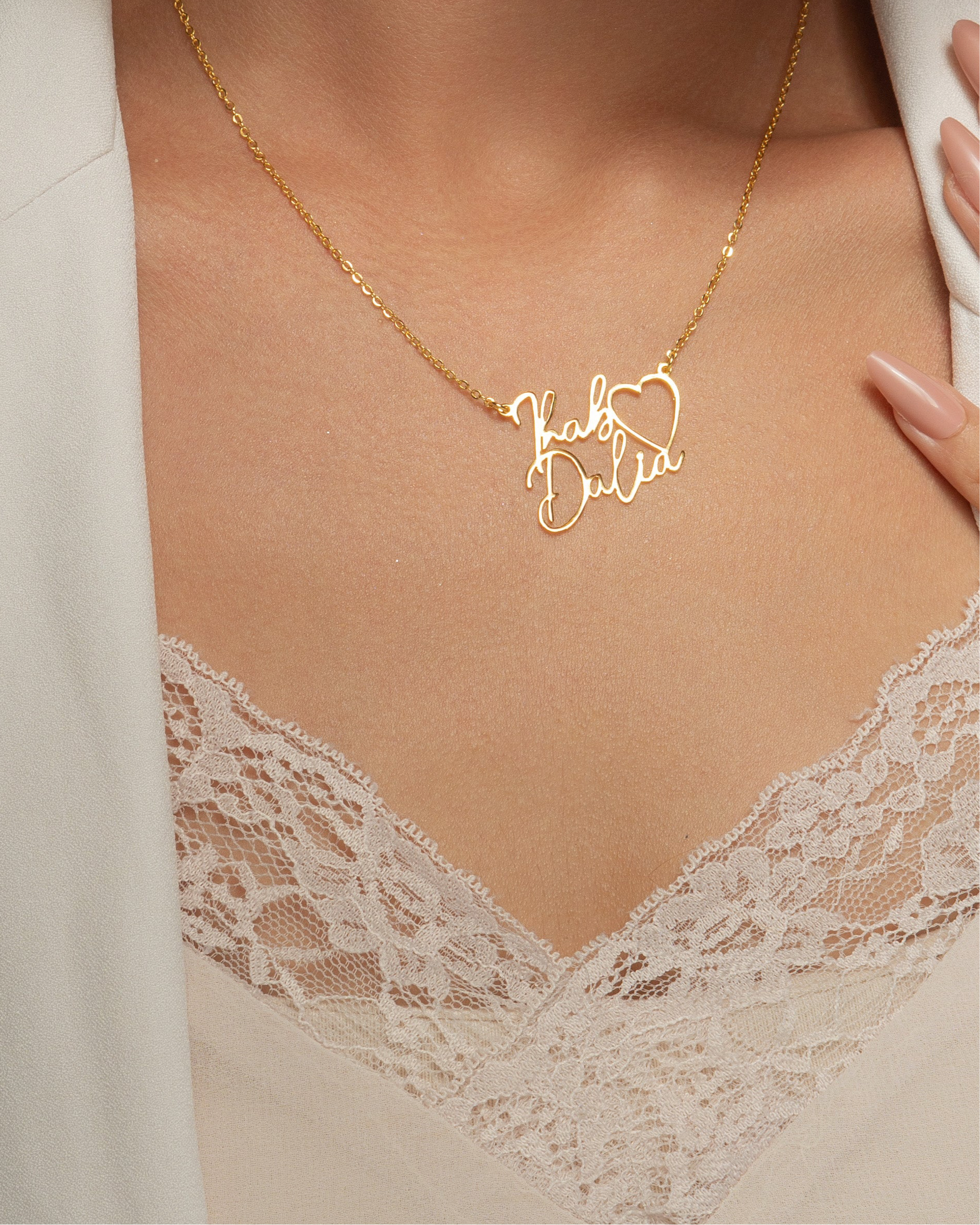 Two names and heart necklace – silver 925