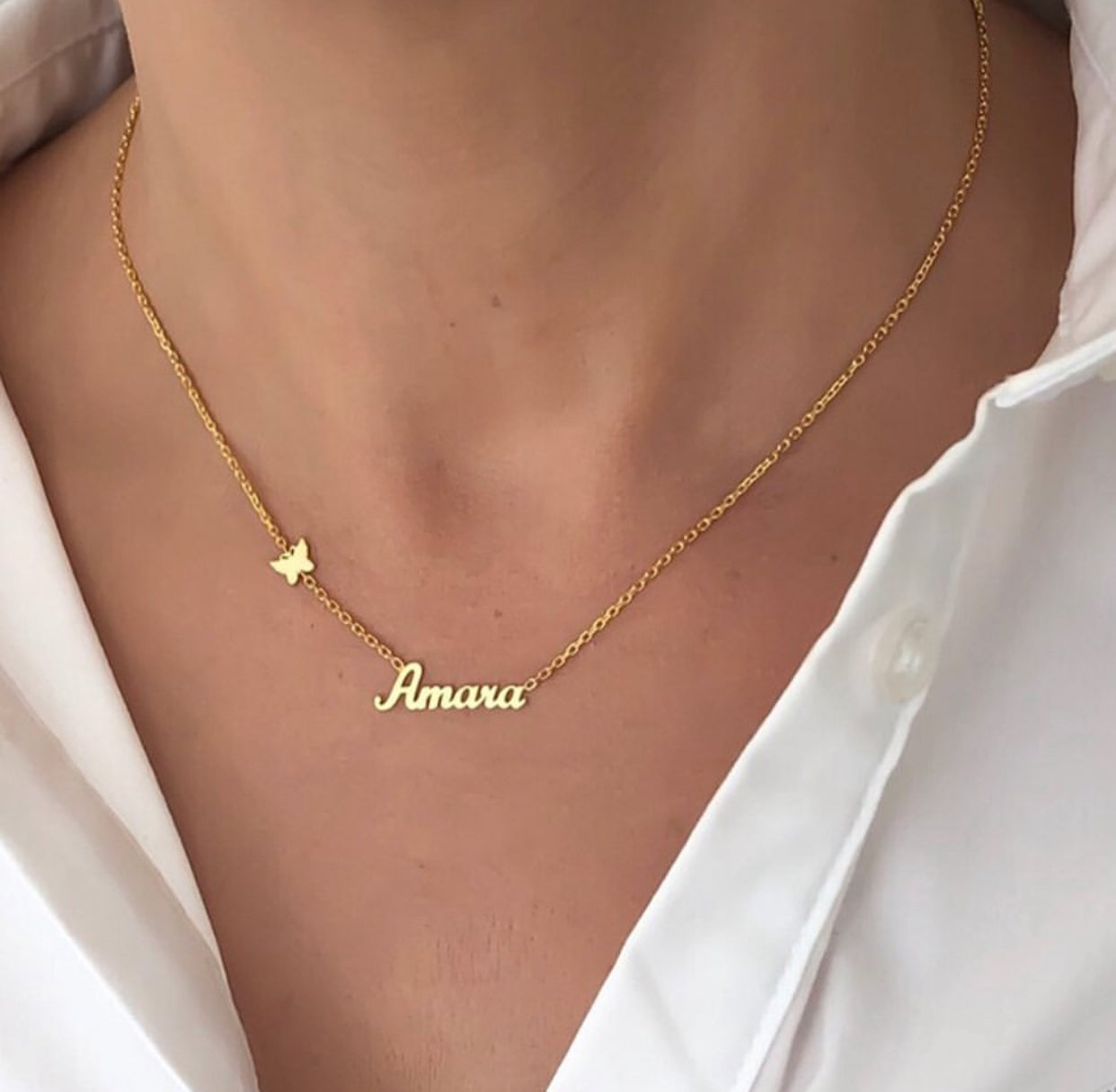 Name and butterfly necklace (02) – silver 925
